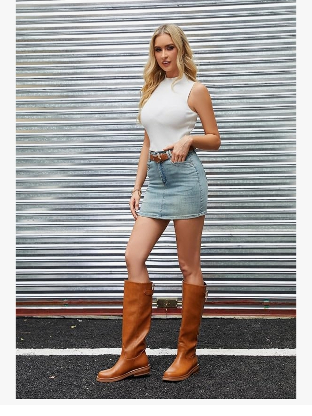 Over-the-Knee Leather Riding Boot - Cognac - Picture 7 of 8